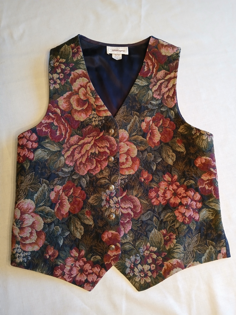 Worthington Floral Tapestry Vest in Burgundy, Green, Navy